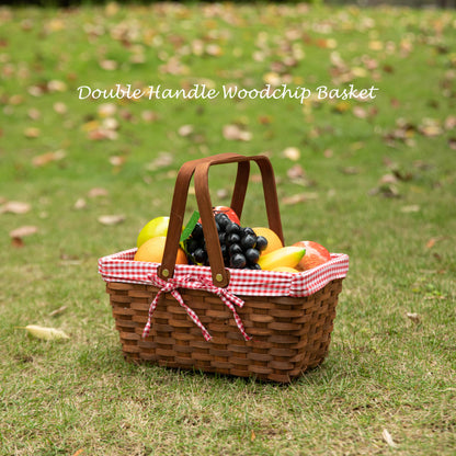 Double Handle Woodchip Basket with Liner: White / Medium