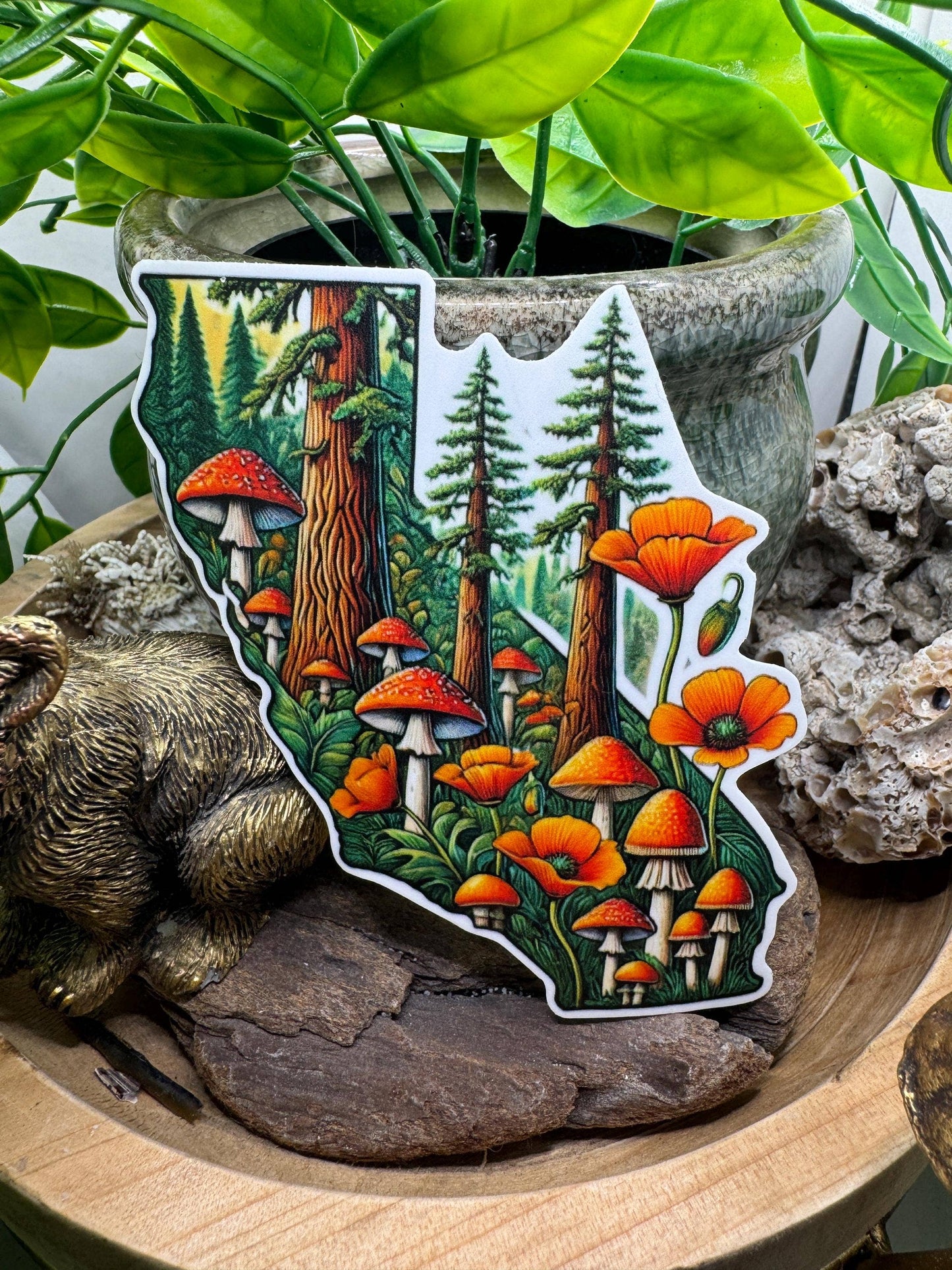 California Poppy & Mushroom Waterproof Vinyl Decal