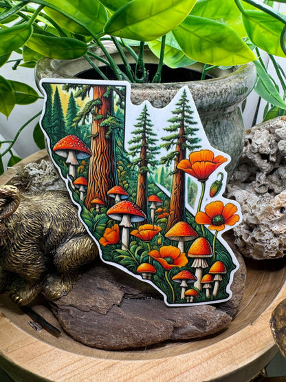 California Poppy & Mushroom Waterproof Vinyl Decal
