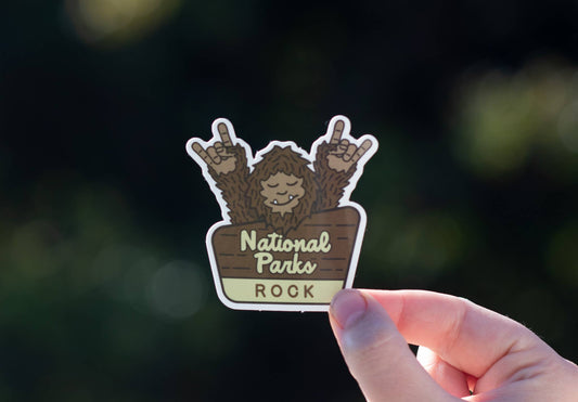 National Parks Rock - Happy Bigfoot - Vinyl Sticker
