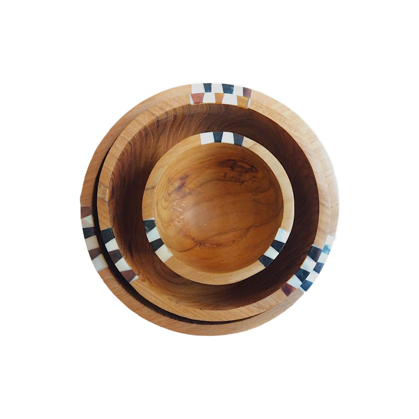 Bone Inlay Teak Nesting Bowls, Set of 3