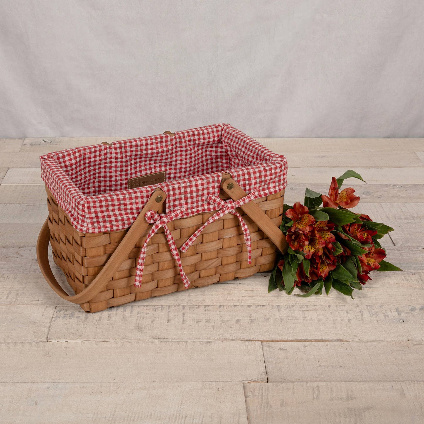 Farmhouse Basket - Red and White Gingham Empty Basket: Red & White Gingham