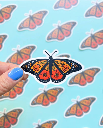 Monarch Butterfly California Poppy Sticker