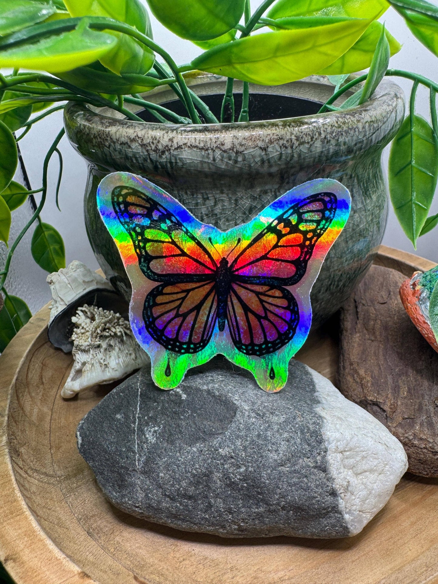 Holographic Butterfly Sticker: California Poppy Vinyl Decal