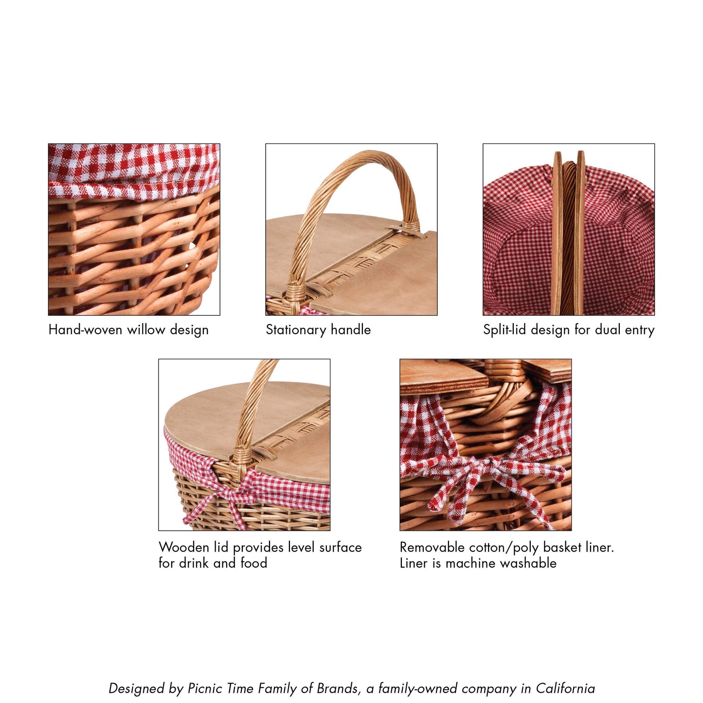 Country Picnic Basket: Red & White Gingham Pattern