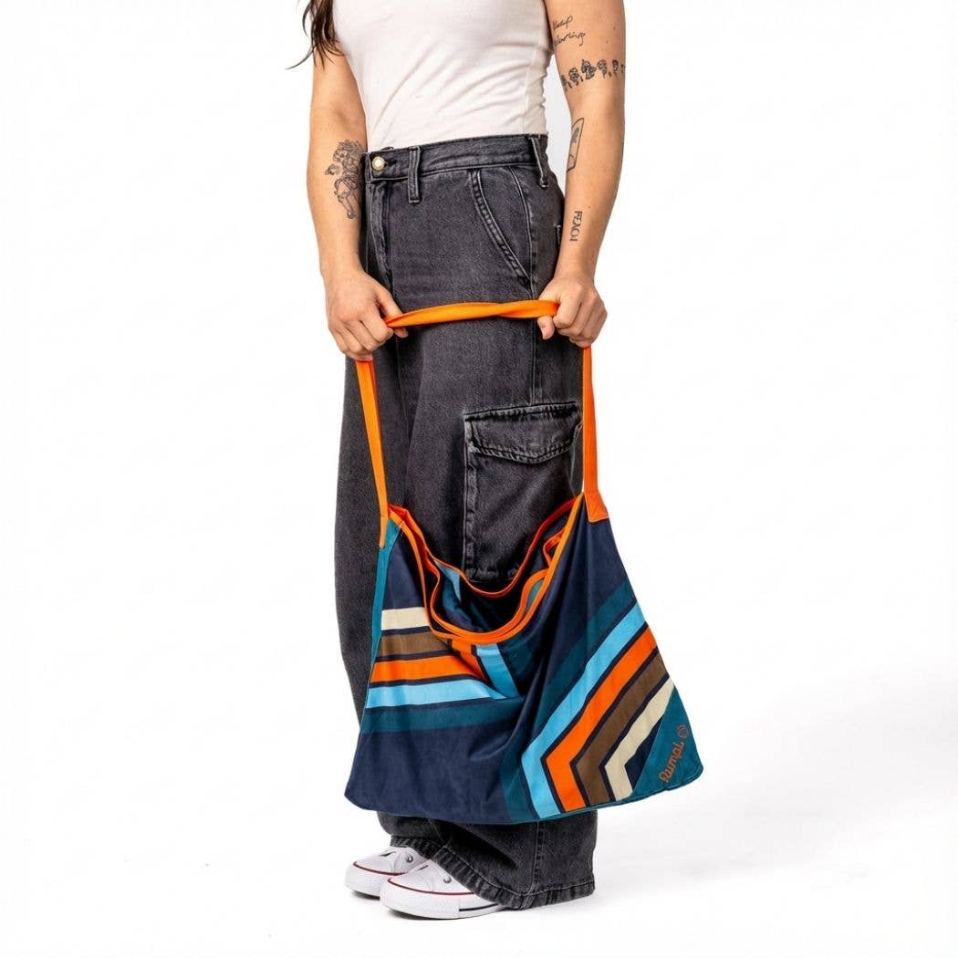 Tech Towel Tote - Midnight Retro Stripes: Double