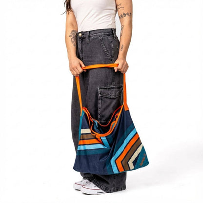 Tech Towel Tote - Midnight Retro Stripes: Double