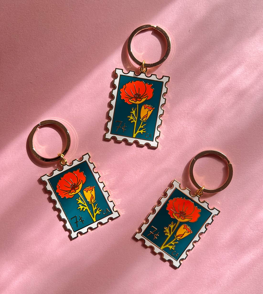 California Poppy Stamp Enamel Keychain