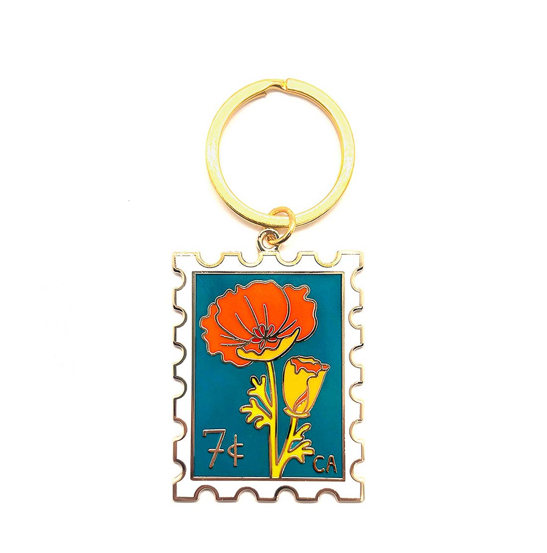 California Poppy Stamp Enamel Keychain