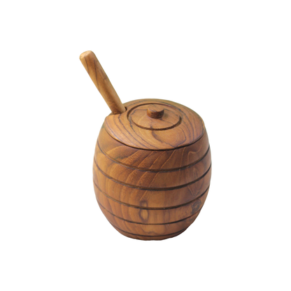 Teak Wood Honey Jar with Dipper