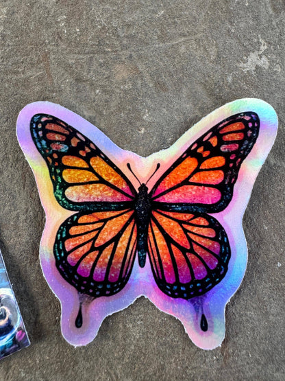 Holographic Butterfly Sticker: California Poppy Vinyl Decal