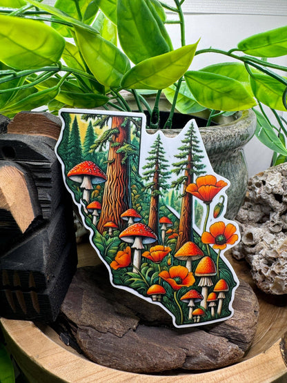 California Poppy & Mushroom Waterproof Vinyl Decal