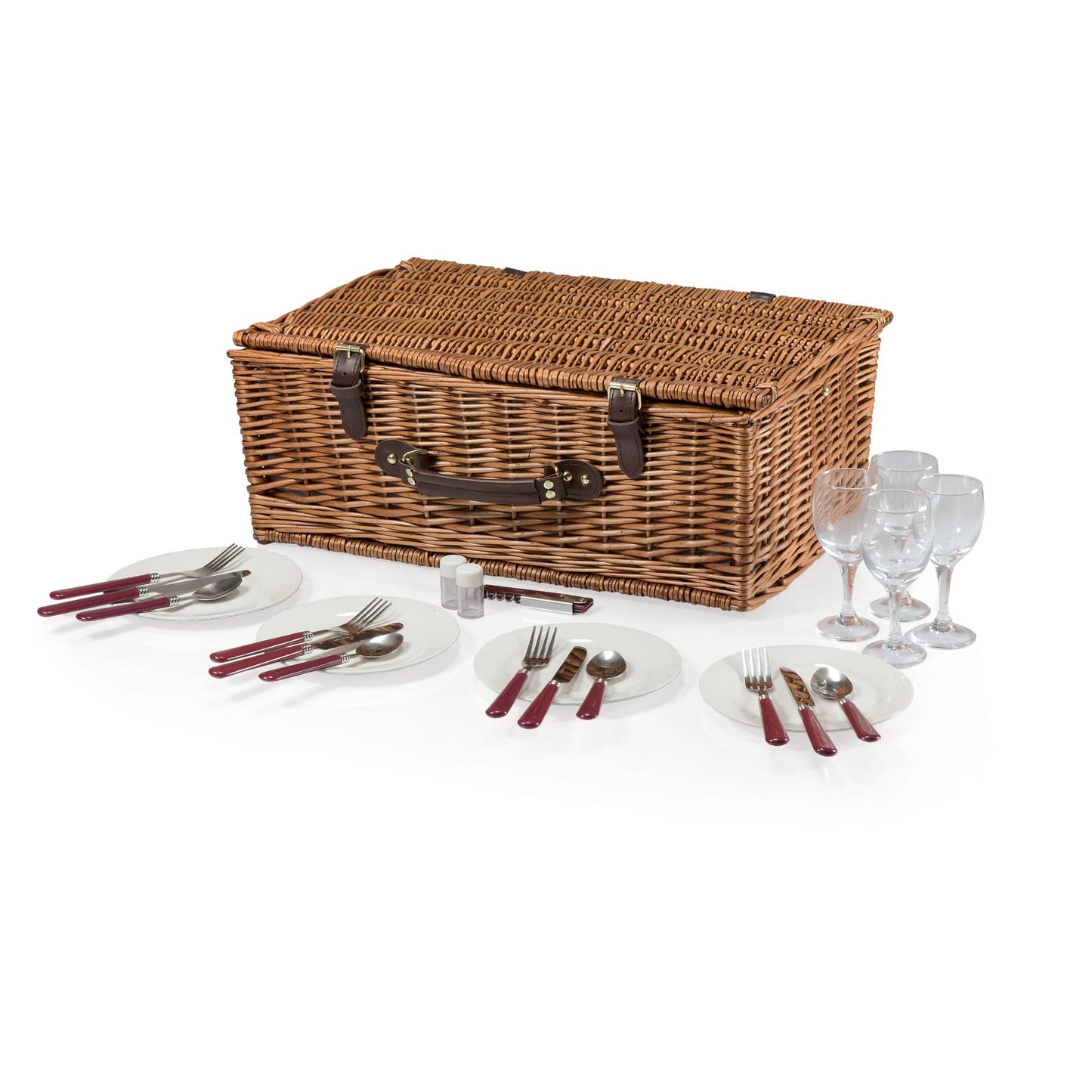 Newbury Picnic Basket - Core: Navy Blue & Burgundy Plaid Pattern