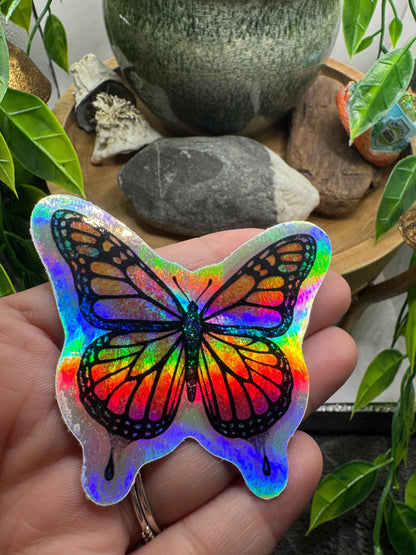Holographic Butterfly Sticker: California Poppy Vinyl Decal