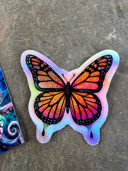 Holographic Butterfly Sticker: California Poppy Vinyl Decal