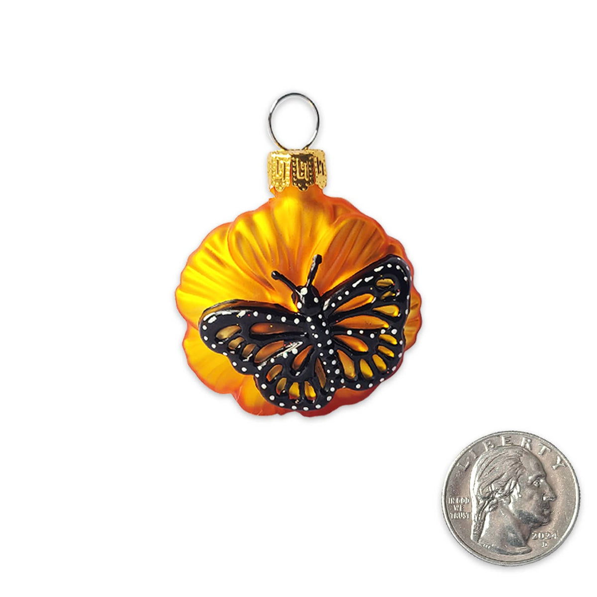 Mini Poppy and Monarch Glass Ornament