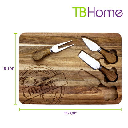 TB Home 4-Pc. Acacia Wood Cheese Board & Cheese Tool Set