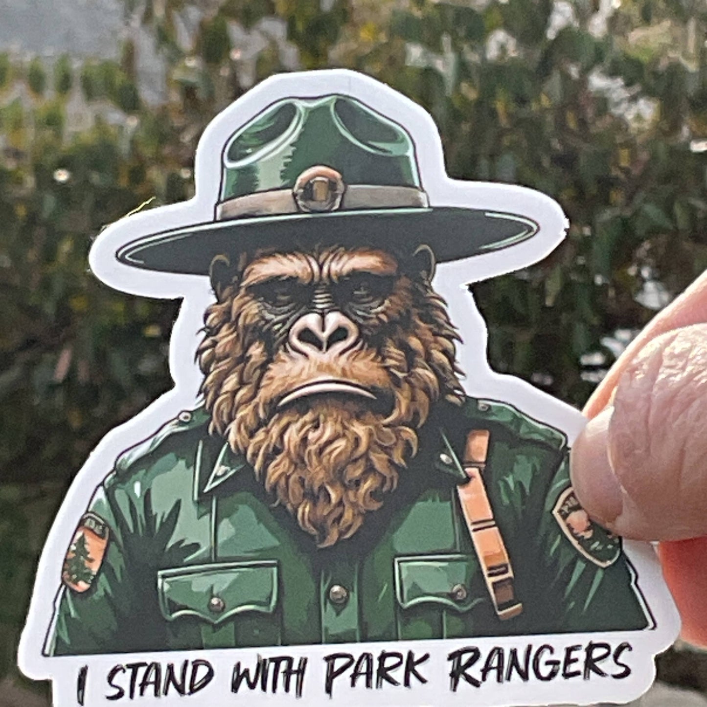Sad Sasquatch, I Stand with Park Rangers, Vinyl 3" Sticker: No Hang Tag Added / Small 2" Sticker