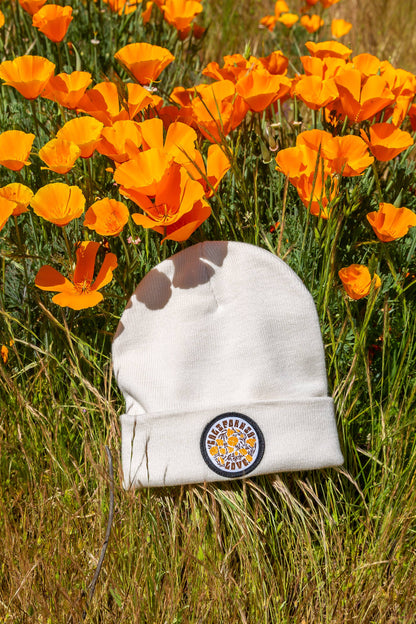 California Poppy Love Cuff Beanie: Ecru