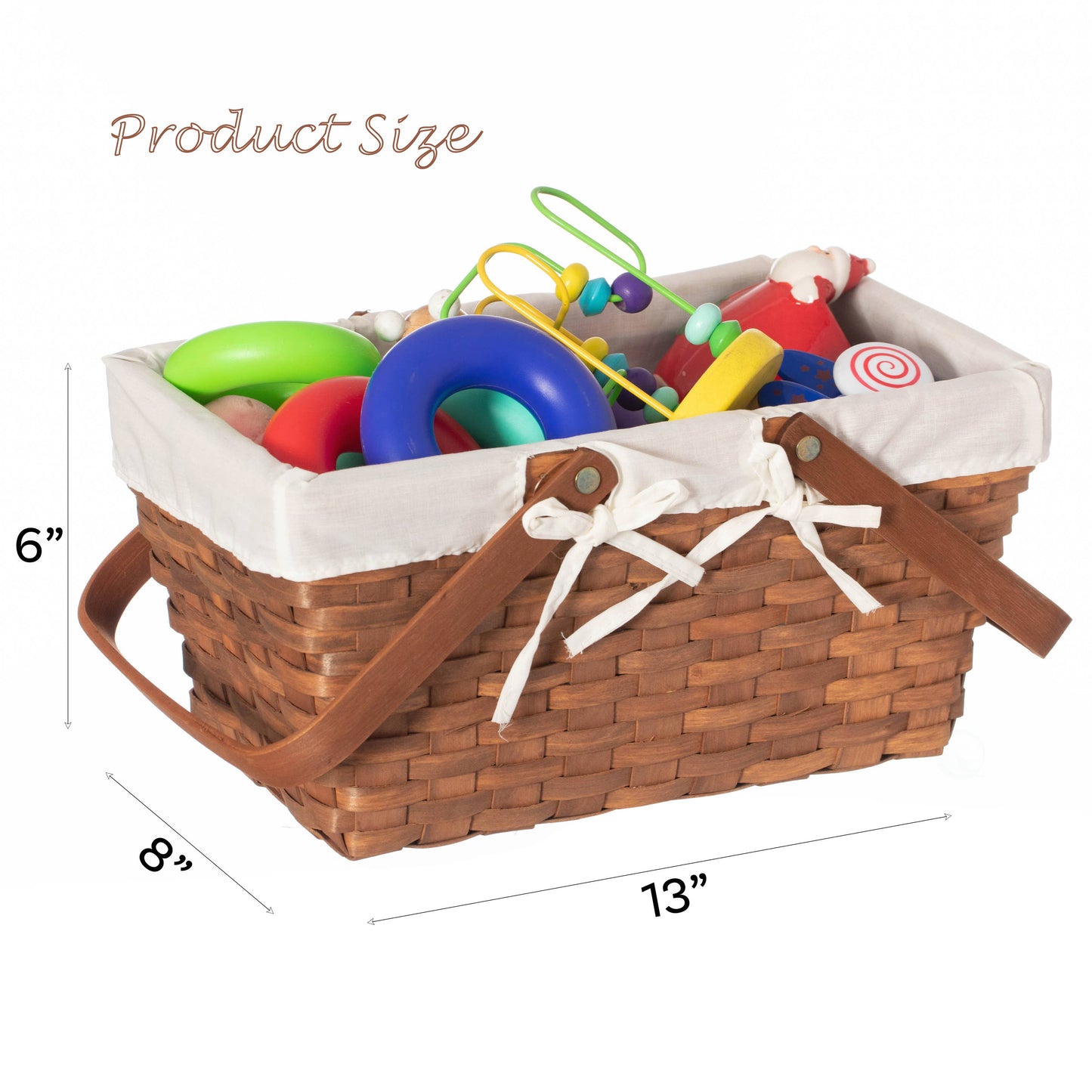 Double Handle Woodchip Basket with Liner: White / Medium
