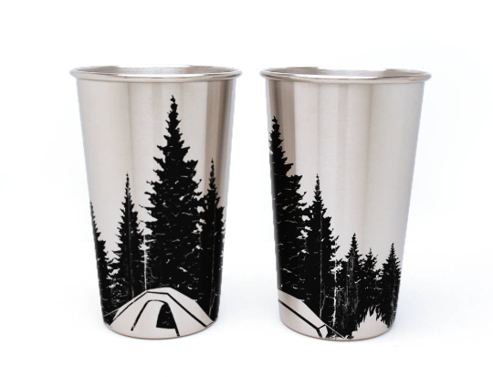Camping in the Woods Stainless Steel Pint Glass