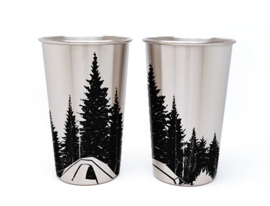 Camping in the Woods Stainless Steel Pint Glass