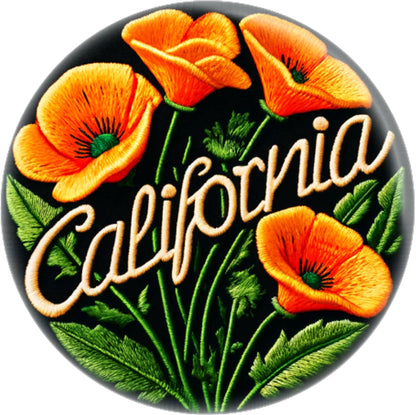 Pin-on Button - 1.5 Inch - California - Golden Poppies