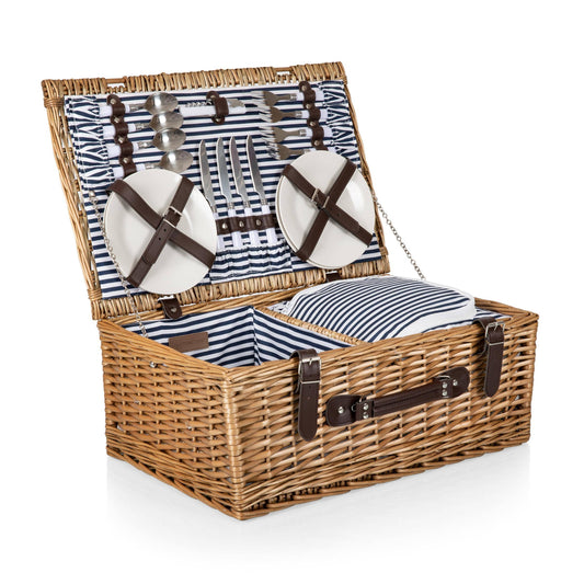 Belmont Picnic Basket: Navy Blue & White Stripe