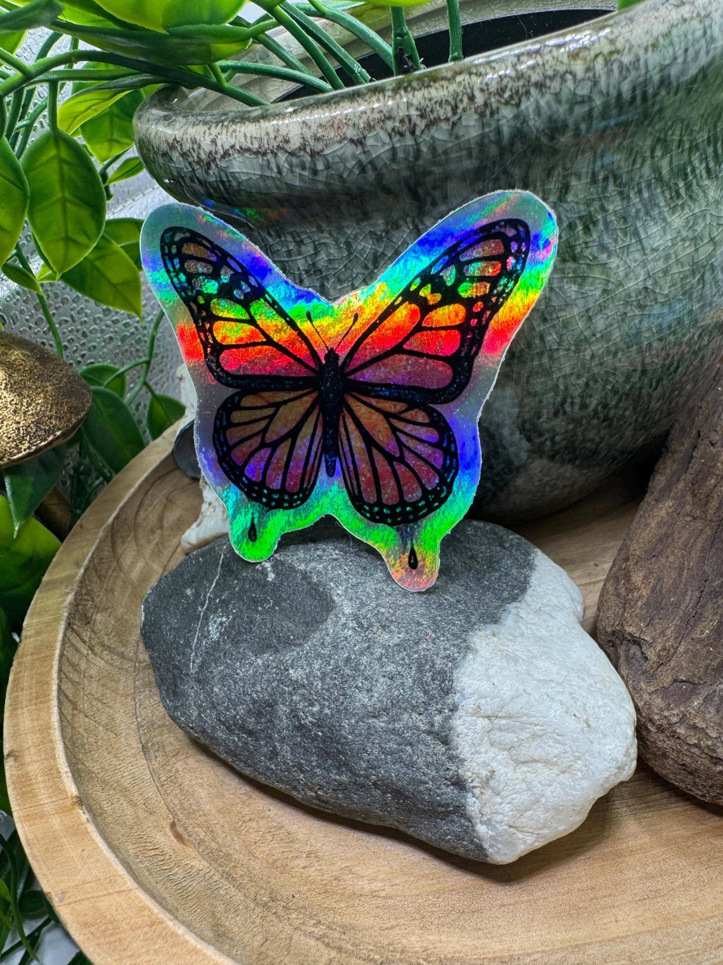Holographic Butterfly Sticker: California Poppy Vinyl Decal