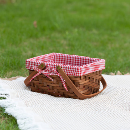 Small Rectangular Picnic Basket Lined with Gingham Lining