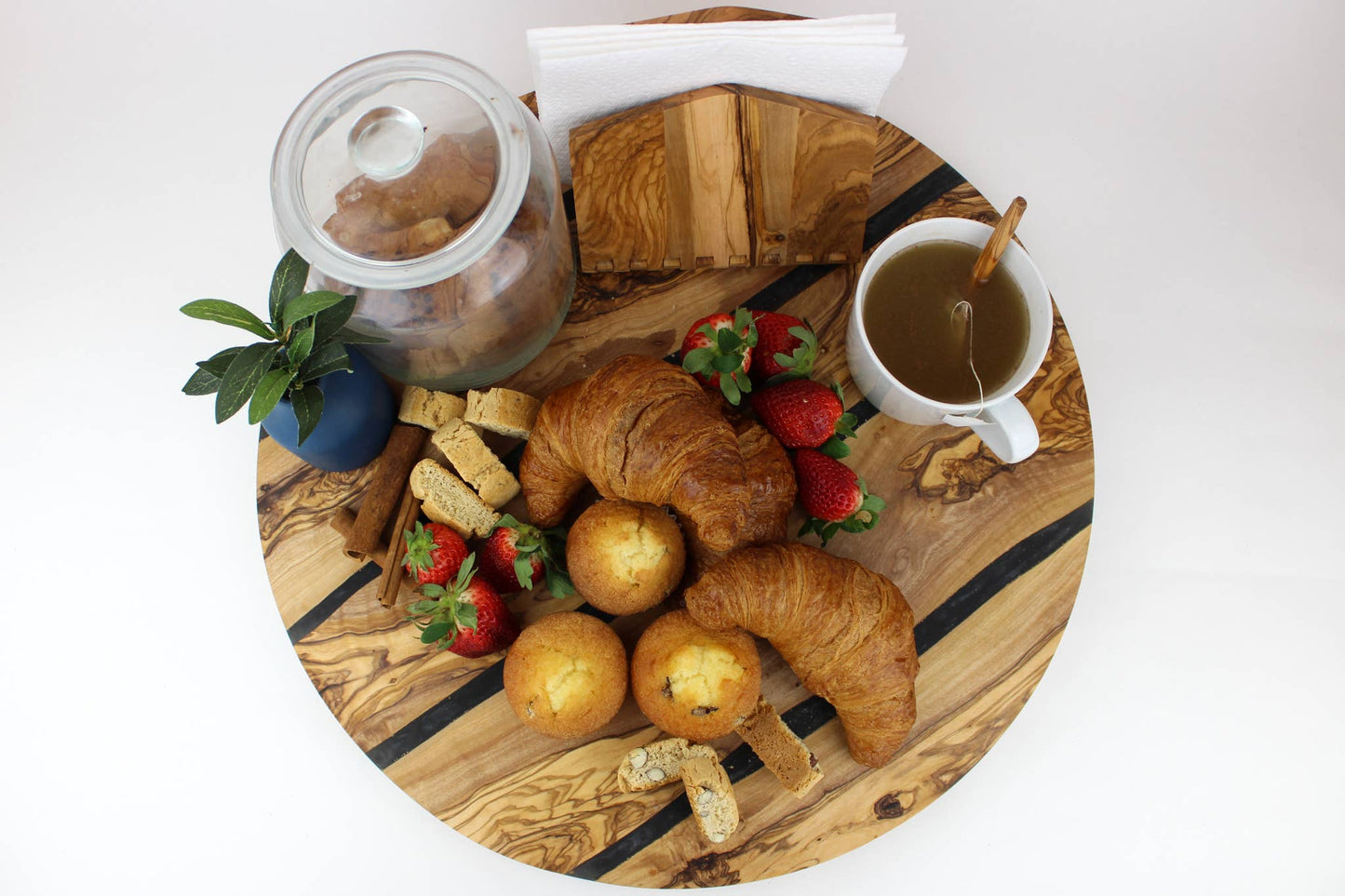Olive Wood Resin Lazy Susan: Small / Blue