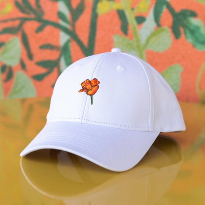 California Poppy Dad Hat: White