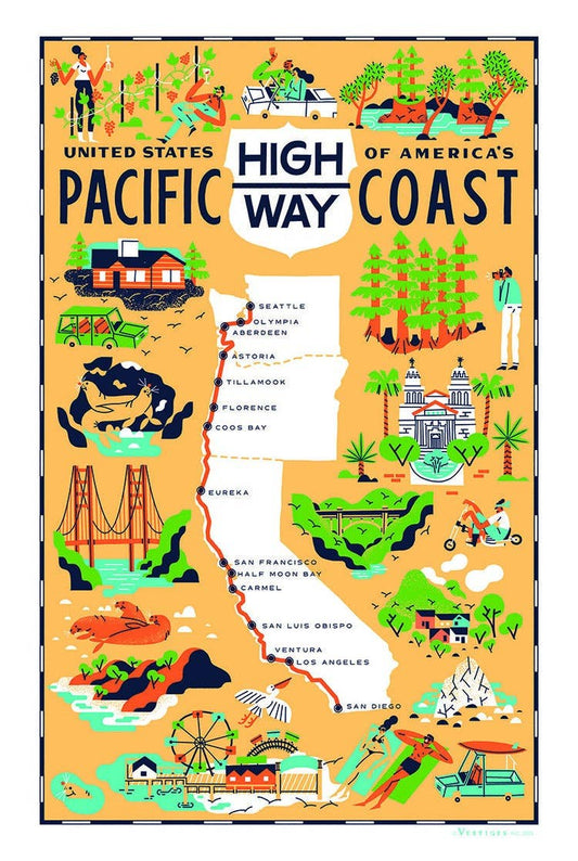 Pacific Coast Highway Region Tea Towel