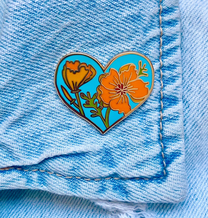 California Poppy Heart Enamel Pin