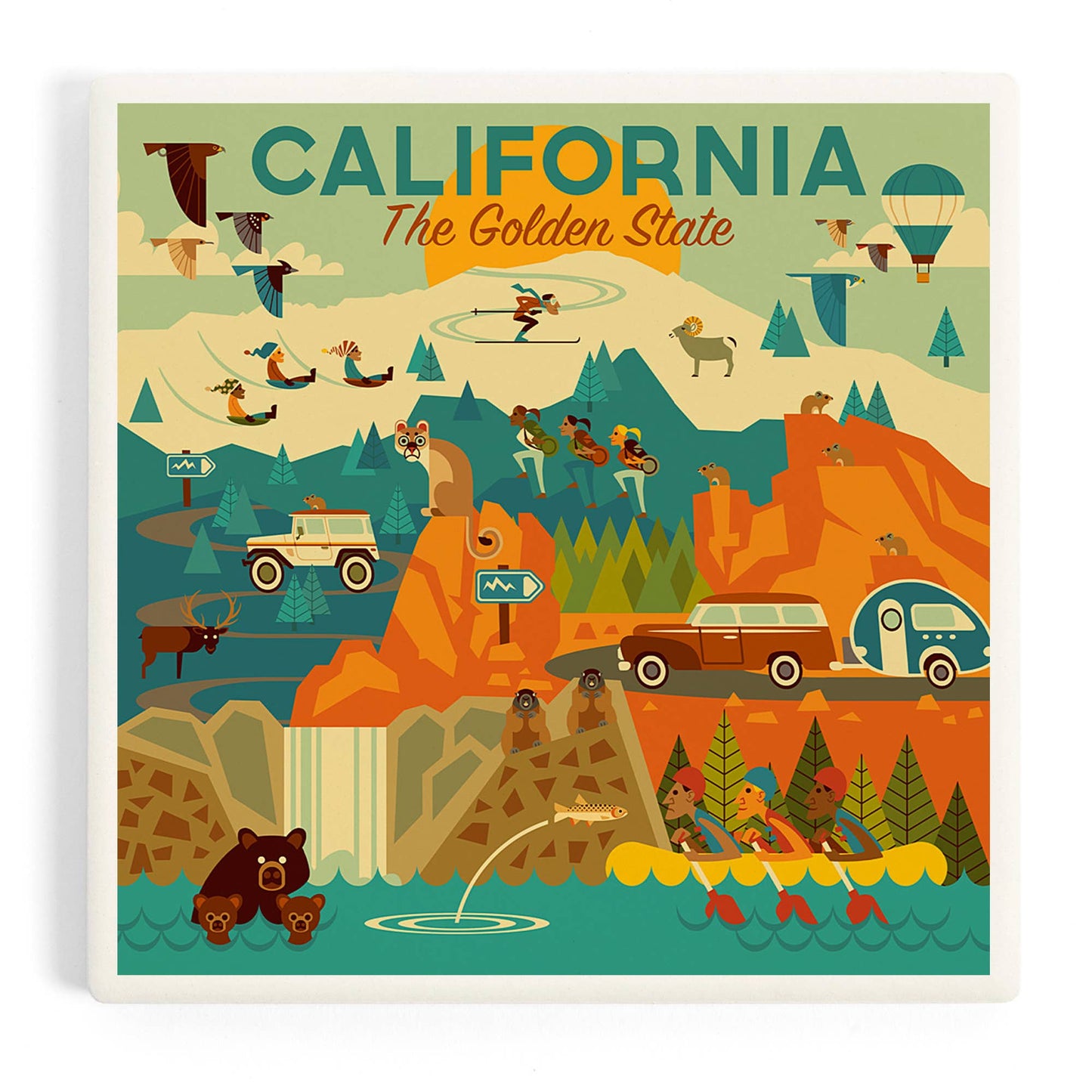 CERAMIC COASTER California The Golden State Geometric