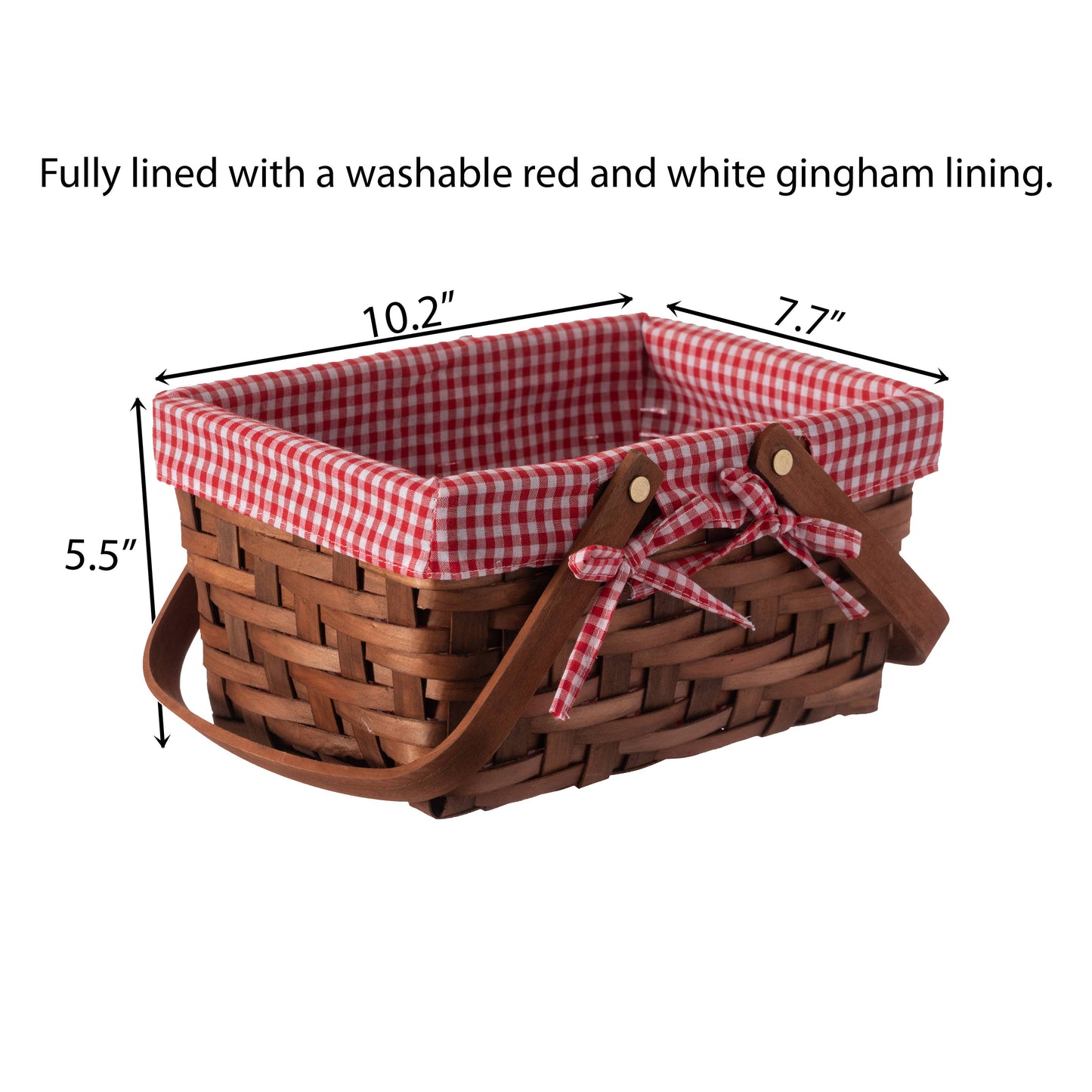 Small Rectangular Picnic Basket Lined with Gingham Lining