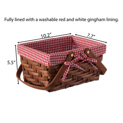 Small Rectangular Picnic Basket Lined with Gingham Lining