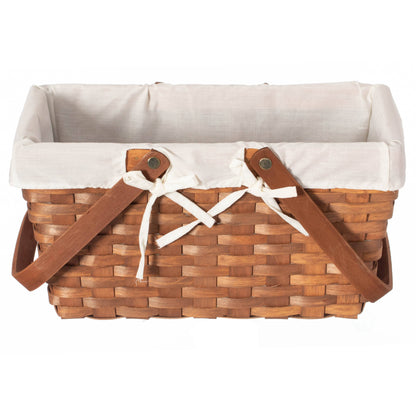 Double Handle Woodchip Basket with Liner: White / Medium