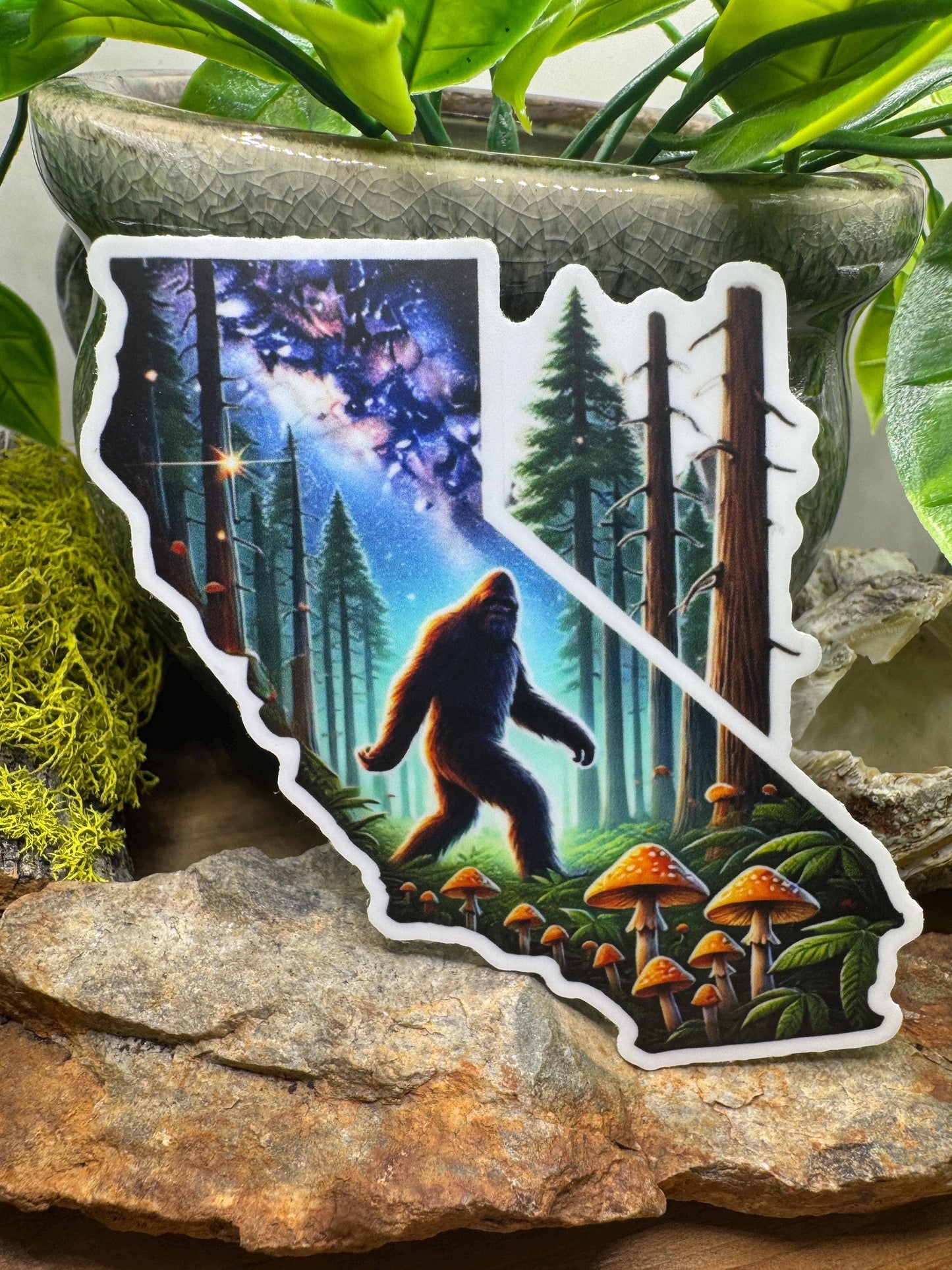 California Bigfoot Galaxy Forest Vinyl Waterproof Sticker
