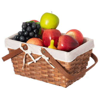 Double Handle Woodchip Basket with Liner: White / Medium