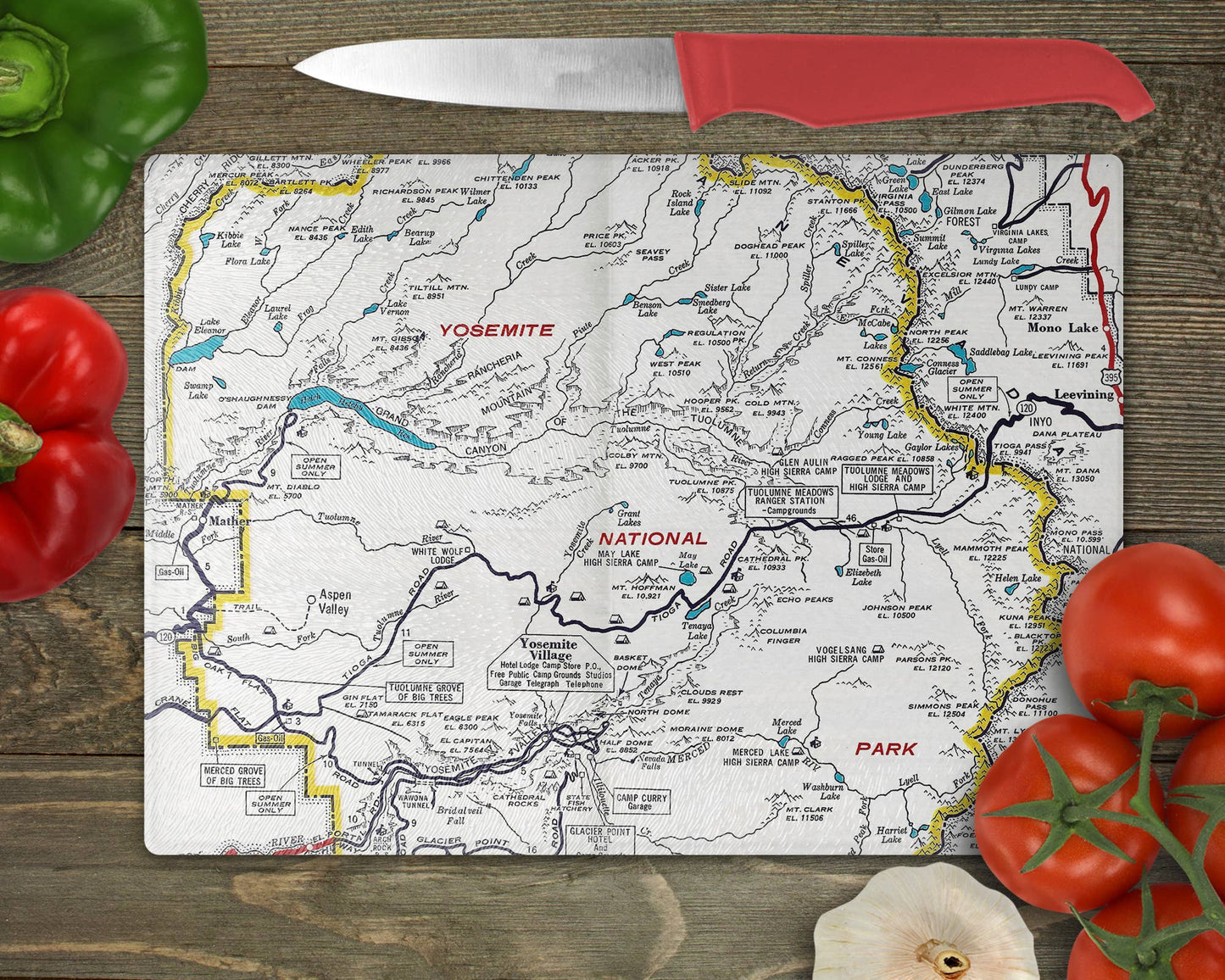 Yosemite National Park Map Cutting Board Charcuterie Board: Large