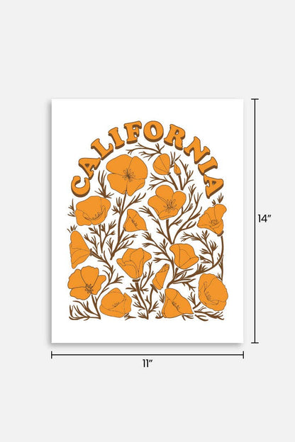 Vintage Style California Poppy Flower Poster Print: 11x14