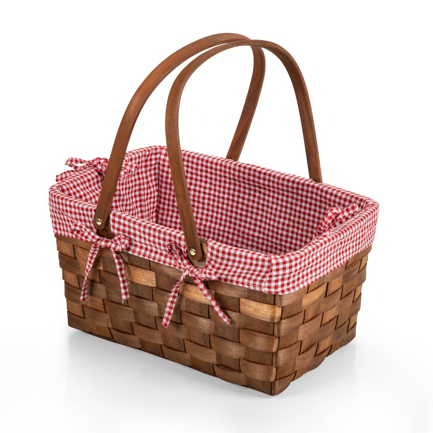 Kansas Handwoven Large Picnic Basket with Tabletop Lid: Red & White Gingham Pattern