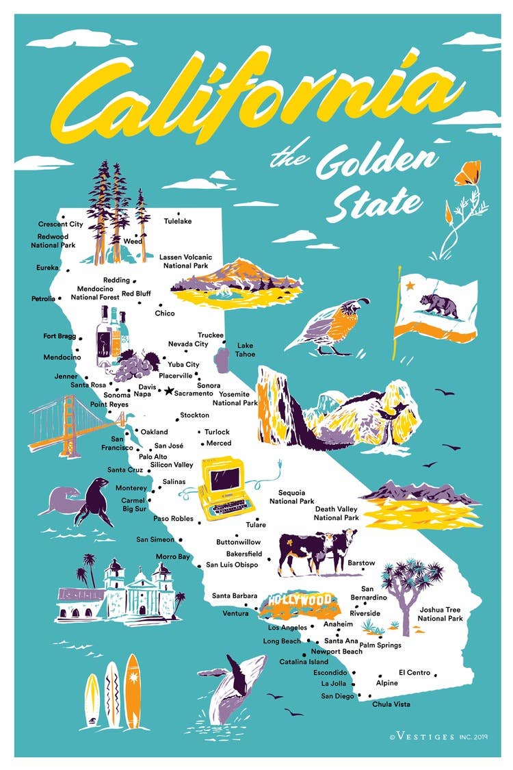 California State Icons Tea Towel