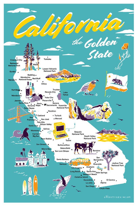 California State Icons Tea Towel