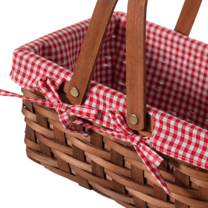 Small Rectangular Picnic Basket Lined with Gingham Lining