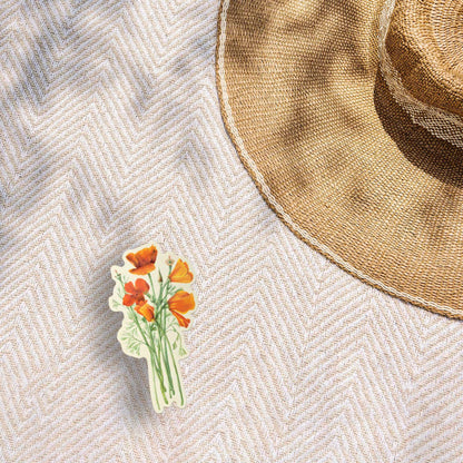 Mini California Poppy Sticker - Cute Nature Decal for Spring