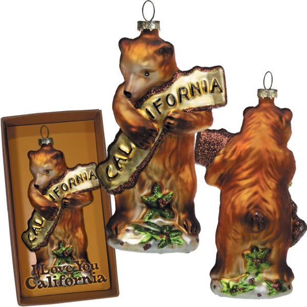 CA Bear Hug Glass Christmas Ornament