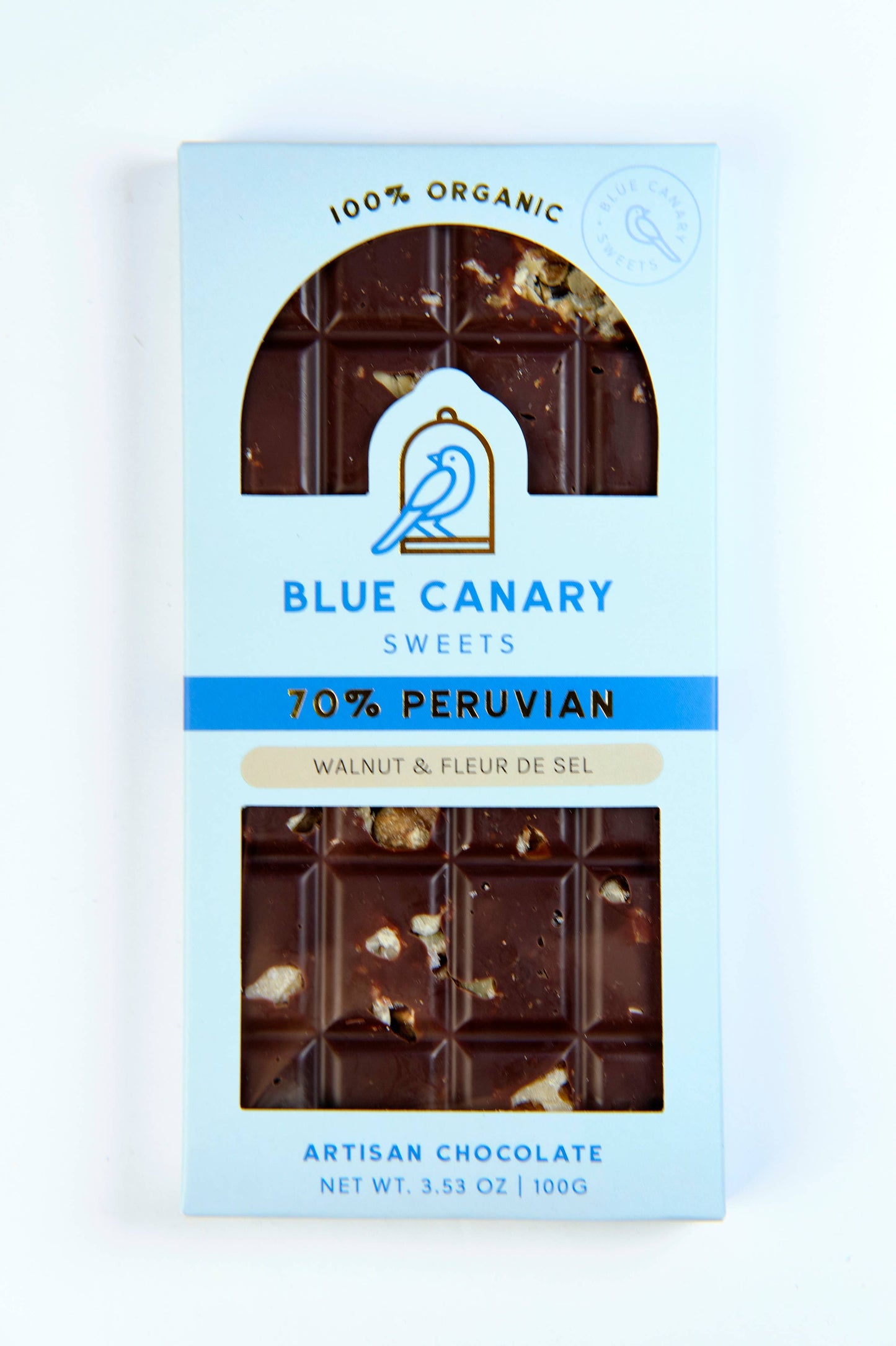 70% Organic Dark Chocolate Bar with Walnuts & Fleur de Sel: Blue Canary Sweets 3.5oz
