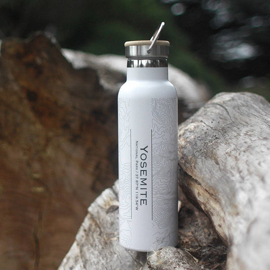 Yosemite National Park Topo Map Bottle Bamboo in Wht